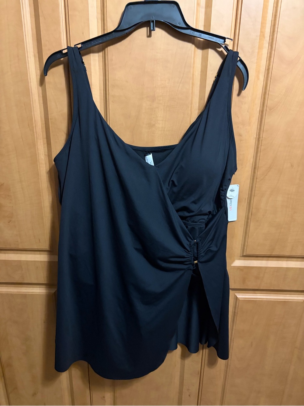 Liz Claiborne Black Faux-Wrap One-Piece Swimsuit with Side Ring
